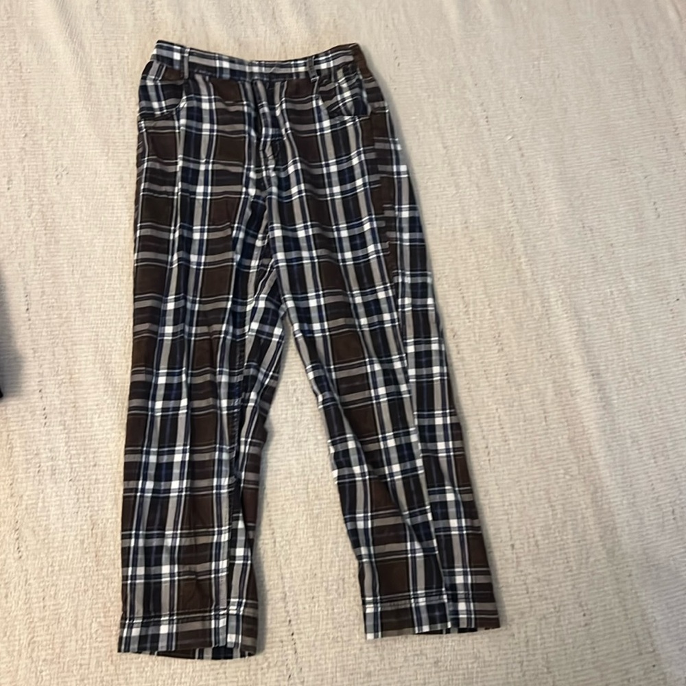 FREE PEOPLE / Joey Menswear Trouser - Brown/Blue Plaid Straight Leg Pants - 2